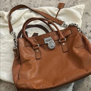 Michael Kors Brown Leather Satchel with Silver Hardware